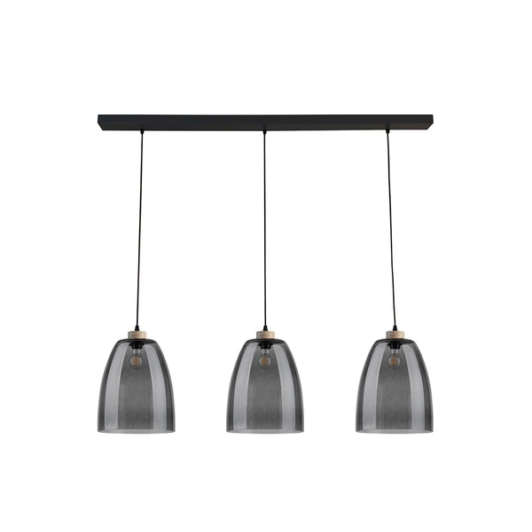 Asmara Pendant Lamp 3xE27 Max.60W Oiled Oak/Black Metal/Black PVC Cable/Smoked Glass 5500032