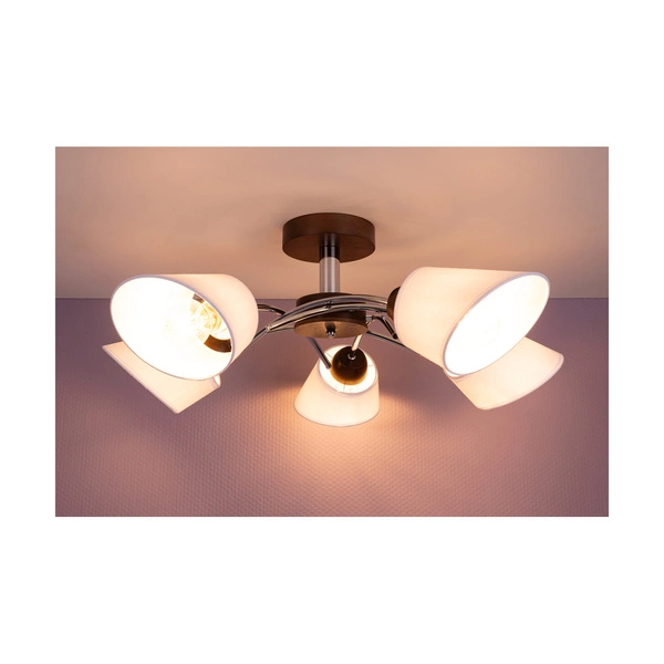 Lampa sufitowa Mette Wood 5xE27 maks. 40W drewno bukowe orzechowe/chromowany metal/biały klosz z tkaniny 8341576