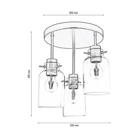 Lampa Sufitowa Alessandro 3xE27 Max.60W Drewno Buk Orzech/Czarny Metal/Szkło Przezroczyste 4030419020867
