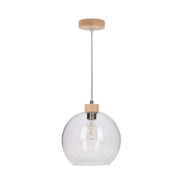 Svea Pendant Lamp 1xE27 Max.60W Birch Wood/Transparent Glass/Transparent PVC Cable 13560160