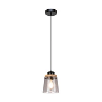 Warnemünde Pendant Lamp 1xE27 Max.60W Oiled Oak/Black Metal/Black PVC Cable/Smoked Glass 78349104