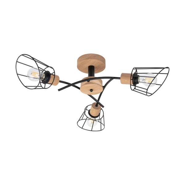 Linra Ceiling Lamp 3xE27 Max.40W Oiled Oak/Black Metal 183989