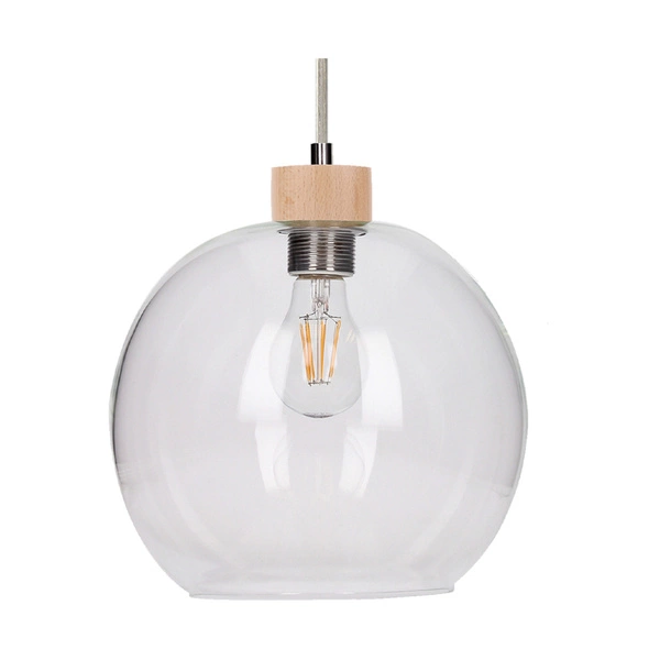 Svea Pendant Lamp 1xE27 Max.60W Birch Wood/Transparent Glass/Transparent PVC Cable 13560160