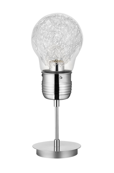 Żarówkowa lampa stołowa 1xE27 Max.60W Chromowany metal/przezroczyste szkło