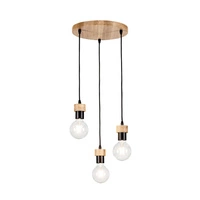 Clarte Wood Pendant Lamp 3xE27 Max.60W Oiled Oak/Black Metal/Black Fabric Cable 3274374R
