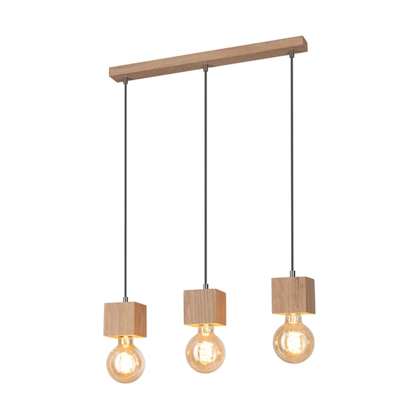 Kwadratowa Lampa Wisząca Trongo 3xE27 Max.60W Dąb Olejowany/Antracyt Tkanina Kabel 7161374L