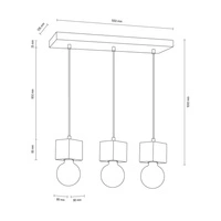 Strong Square Pendant Lamp 3xE27 Max.60W Gray Concrete/Black Fabric Cable 7089336