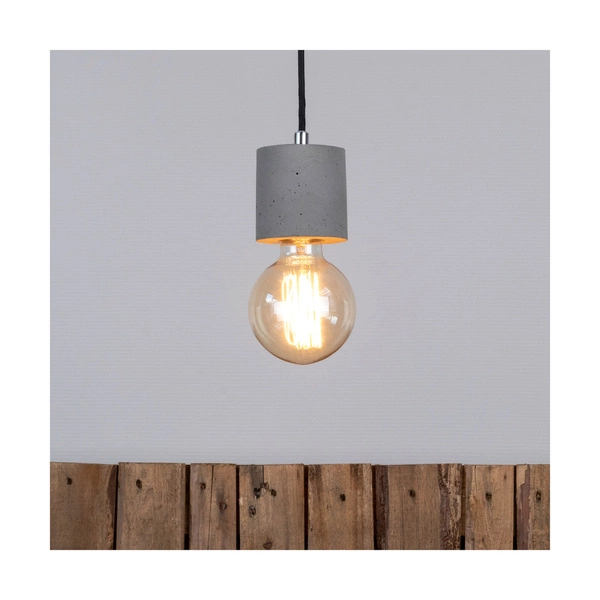 Mocna lampa wisząca 1xE27 Max.60W Szary beton/Czarny kabel z tkaniny 7061936