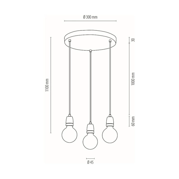 Lampa Wisząca Porcia 3xE27 Max.60W Biały Metal/Biała Ceramika/Antracytowy Kabel Tkaninowy 9181302R