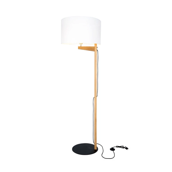 Alina Floor Lamp 1xE27 Max.60W Oiled Oak/Black Metal/Black Fabric Cable/White Fabric Shade 751021904