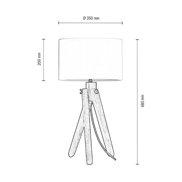 Rune Table Lamp 1xE27 Max.40W Oiled Oak/Black PVC Cable/White Fabric Shade 7017407811285