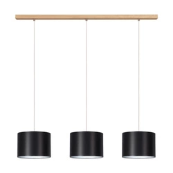 Dove Pendant Lamp 3xE27 Max.40W Oiled Oak/Transparent PVC Cable/Black Fabric Shade 16400374