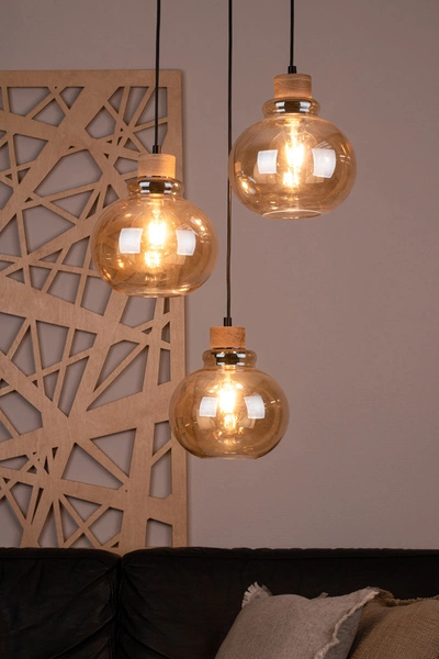 Serena Pendant Lamp 3xE27 Max.60W Oiled Oak/Black PVC Cable/Brown Glass 9741374