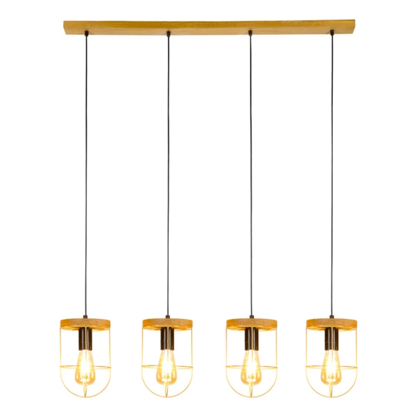 Netuno Pendant Lamp 4xE27 Max.60W Stained Pine Brown/Black Metal/Black PVC Cable/Gold Metal 1811059451