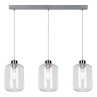 Tarro Pendant Lamp 3xE27 Max.60W Chrome Metal/Transparent PVC Cable/Transparent Glass 15880328