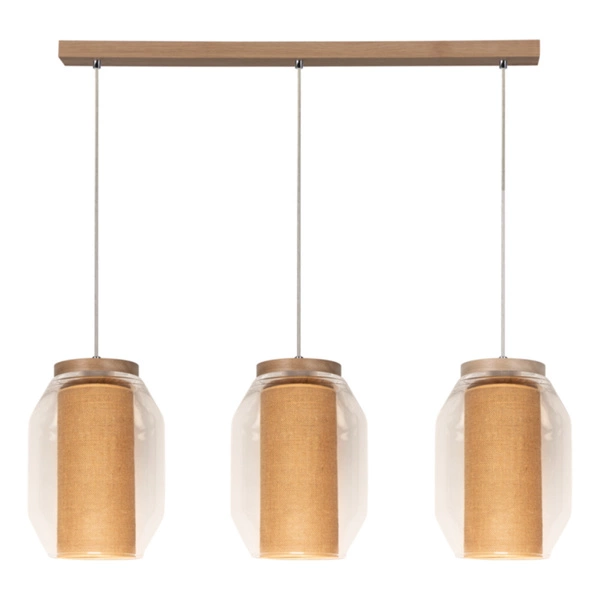 Vaso Jute Pendant Lamp 3xE27 Max.15W LED Oiled Oak/Transparent PVC/Transparent/Beige 179110374