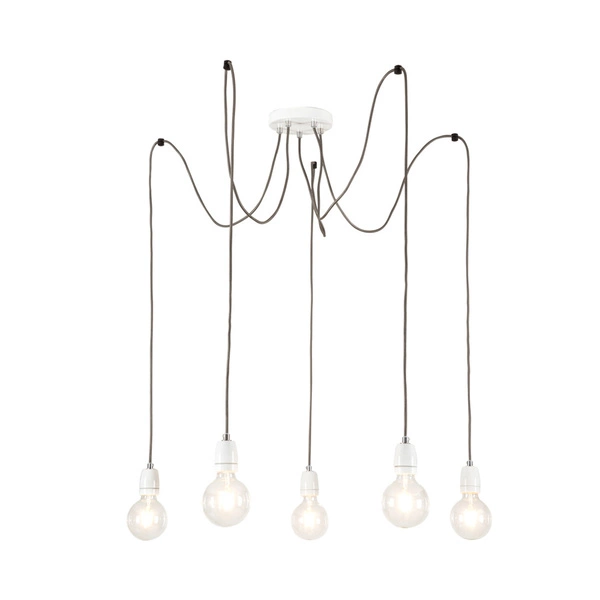 Porcia Pendant Lamp 5xE27 Max.60W White Metal/White Ceramics/Anthracite Fabric Cable 3181502