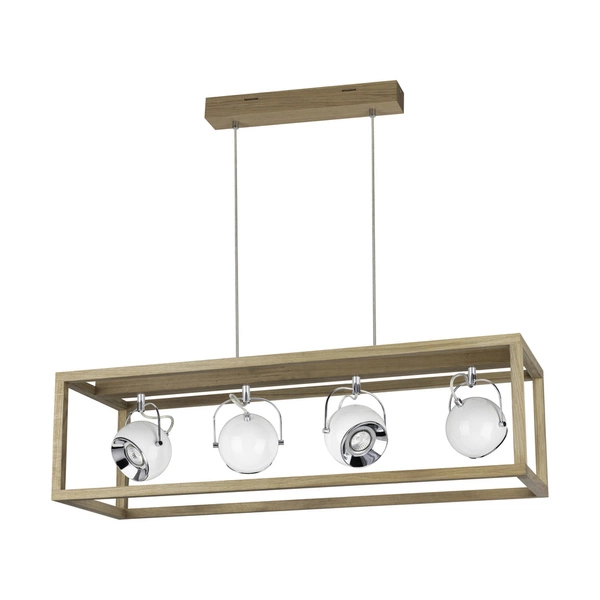 Roy Pendant Lamp Incl.4xLED GU10 5W Oiled Oak/White Metal/Transparent PVC Cable 61620474