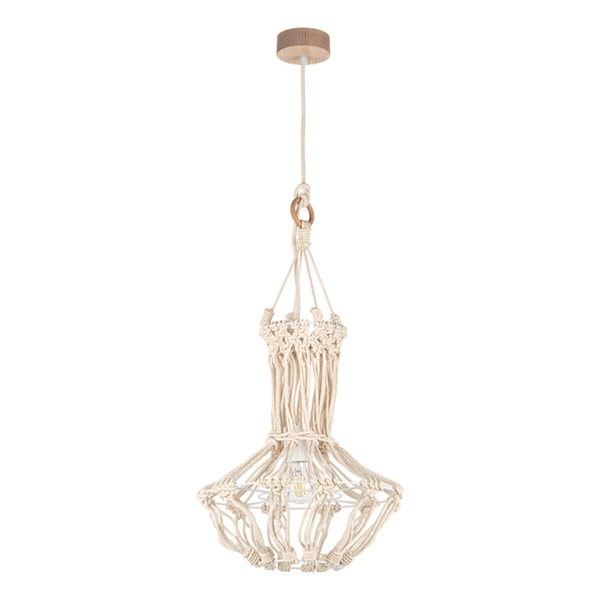 Samba Pendant Lamp 1xE27 Max.15W LED Oiled Oak/Cream Braided Cotton Cord/Natural Fabric Cable