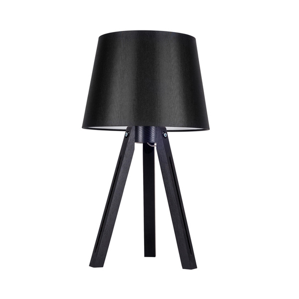 Tripod Table Lamp 1xE27 Max.40W Black Beech Wood/Transparent PVC Cable/Black Fabric Shade