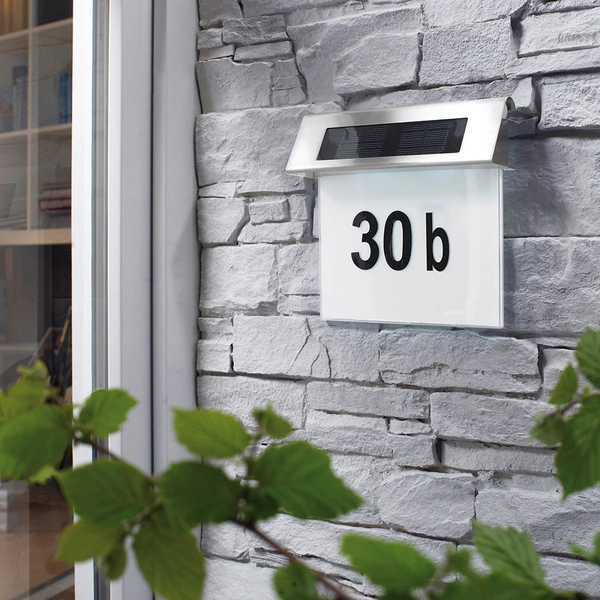 Solar House Number Wall Lamp Incl. 2x0,07W LED Satin Metal/White-Black Synthetic Material 6710102