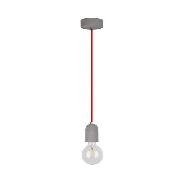 Lampa Wisząca Amory 1xE27 Max.60W Szary Beton/Czerwony Kabel Tkaninowy 9776136