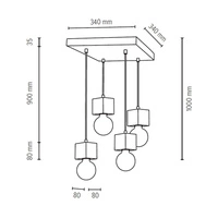Strong Square Pendant Lamp 4xE27 Max.60W Gray Concrete/Black Fabric Cable 7089436