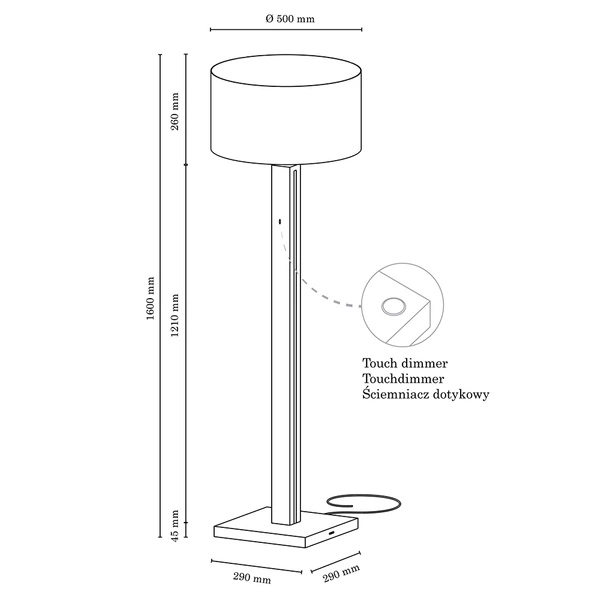 Asseto Floor Lamp 1xE27 Max.60W, 2xLED 24V Integrated 36W Oiled Oak/Anthracite/Grey/Touch Dimmer 6572174
