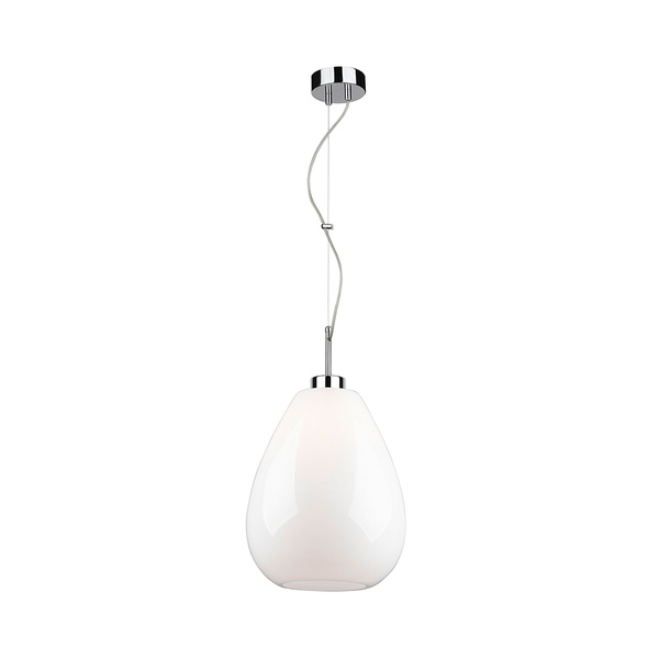 Piro Pendant Lamp 1xE27 Max.60W Chrome Metal/Transparent PVC Cable/White Glass