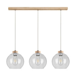 Lampa Wisząca Laguna Wood 3xE27 Max.60W Dąb Olejowany/Przezroczysty Kabel PCV/Przezroczyste Szkło 18710374