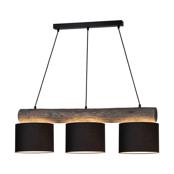 Lampa wisząca Pino Mix 3xE27 maks. 40W barwiona sosna szara/czarny metal/czarny kabel PVC/antracytowy klosz z tkaniny 6760489404
