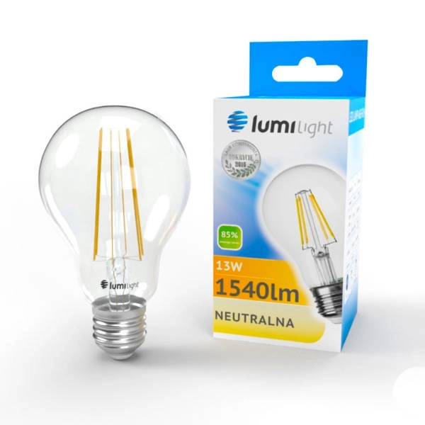 Żarówka LED E27 A60 13W filament 4000K | barwa neutralna