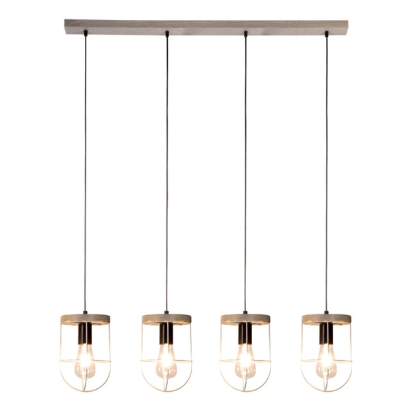 Netuno Pendant Lamp 4xE27 Max.15W LED Stained Pine Gray/Black Metal/Black PVC Cable/Silver Metal 1871759457