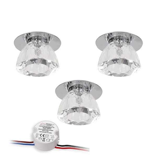 Cristaldream Set of Downlights Incl.3xG4 LED 2,3W with power adapter Chrome Metal/Transparent Glass 51243001