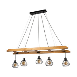 Eskalo Pendant Lamp 5xE27 Max.60W Stained Pine Brown/Black Metal/Black PVC Cable