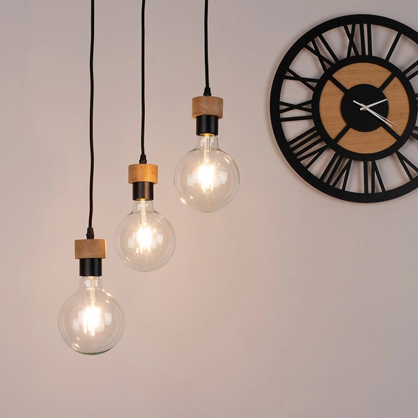 Clarte Wood Pendant Lamp 3xE27 Max.60W Oiled Oak/Black Metal/Black Fabric Cable 3274374R