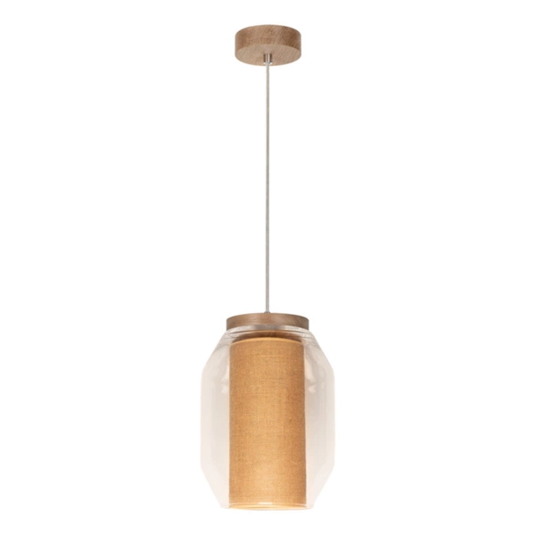 Vaso Jute Pendant Lamp 1xE27 Max.15W LED Oiled Oak/Transparent PVC/Transparent/Beige 179110174