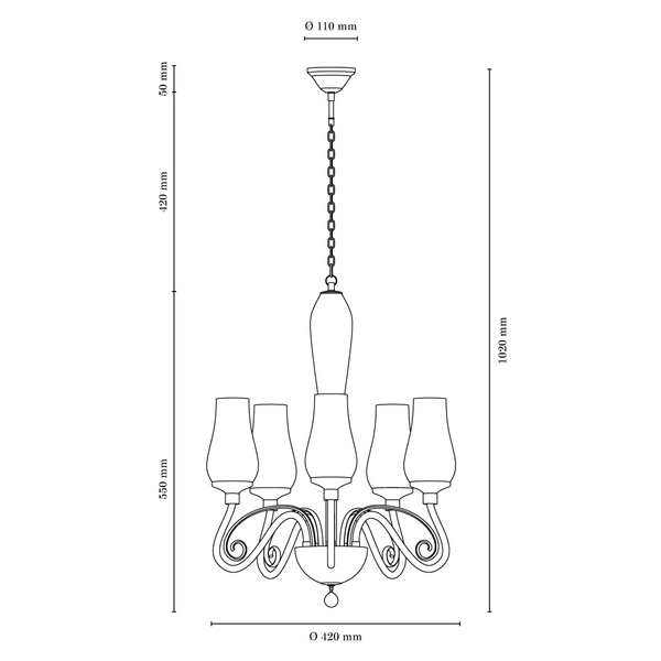Lutecja Chandelier 5xE14 Max.40W White/Transparent/Chrome 9150502