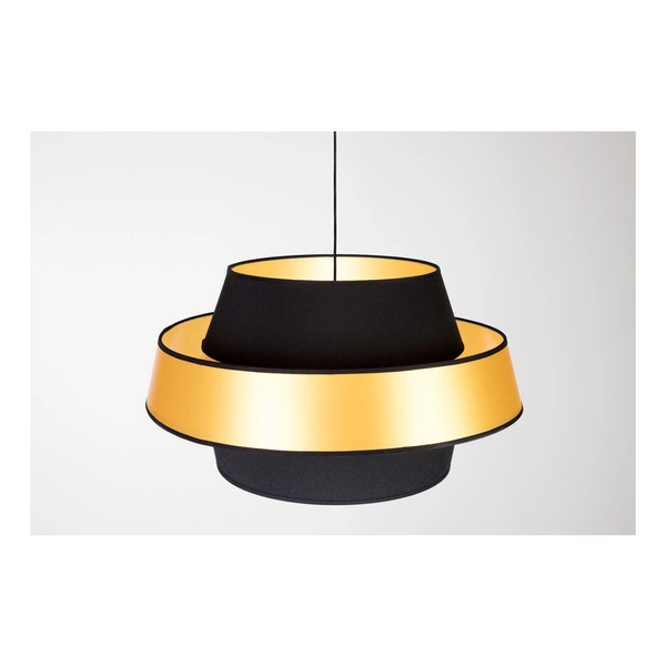 Złota lampa wisząca Preto 1xE27 Max.60W Czarny metal/Czarny kabel z tkaniny/Czarno-złoty klosz z tkaniny 150109104