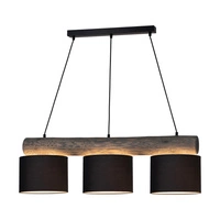 Lampa wisząca Pino Mix 3xE27 maks. 40W barwiona sosna szara/czarny metal/czarny kabel PVC/antracytowy klosz z tkaniny 6760489404