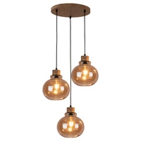 Serena Pendant Lamp 3xE27 Max.60W Oiled Oak/Black PVC Cable/Brown Glass 9741374