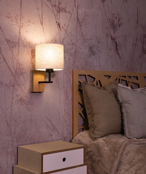 Boho Wall Lamp 1xE27 Max.25W Oiled Oak/Black/Beige 57191974