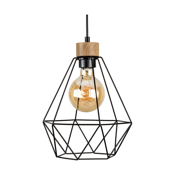 Diament Pendant Lamp 1xE27 Max.60W Oiled Oak/Black Metal/Black PVC Cable 21822104