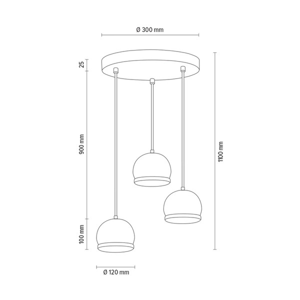 Lampa wisząca z drewna Ball w zestawie 3xLED GU10 5W Drewno bukowe w kolorze orzecha/metal satynowy 5141376R