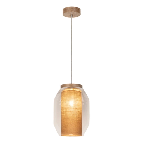 Vaso Jute Pendant Lamp 1xE27 Max.15W LED Oiled Oak/Transparent PVC/Transparent/Beige 179110174