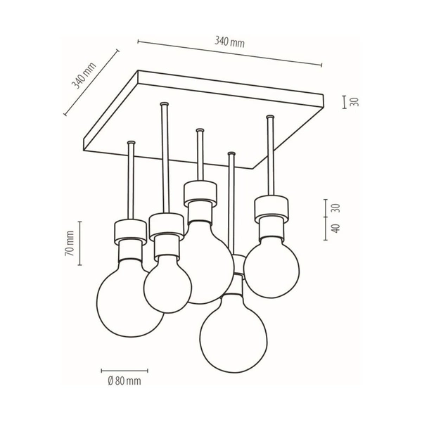 Chandelle Ceiling Lamp 5xE27 Max.40W Oiled Oak/Black Metal 8424574