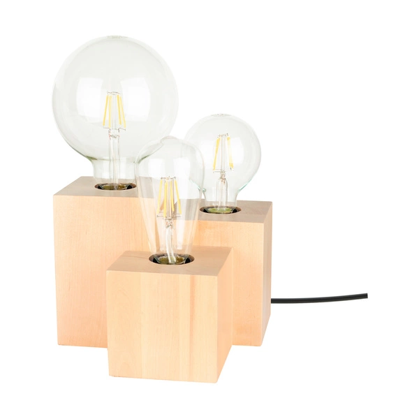 Okrągła lampa stołowa Vincent 3xE27 maks. 15W drewno brzozowe/kabel z czarnej tkaniny 2276360