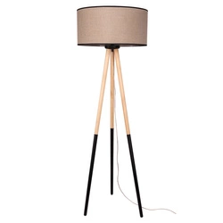 Panda Floor Lamp 1xE27 Max.60W Black-Birch Wood/Black PVC Cable/Natural Linen with black ribbon Shade