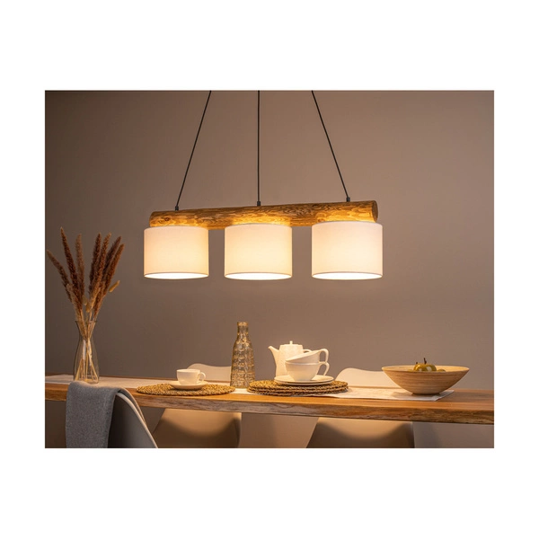 Pino Mix Pendant Lamp 3xE27 Max.40W Stained Pine Brown/Black Metal/Black PVC Cable/White Fabric Shade 6760169404