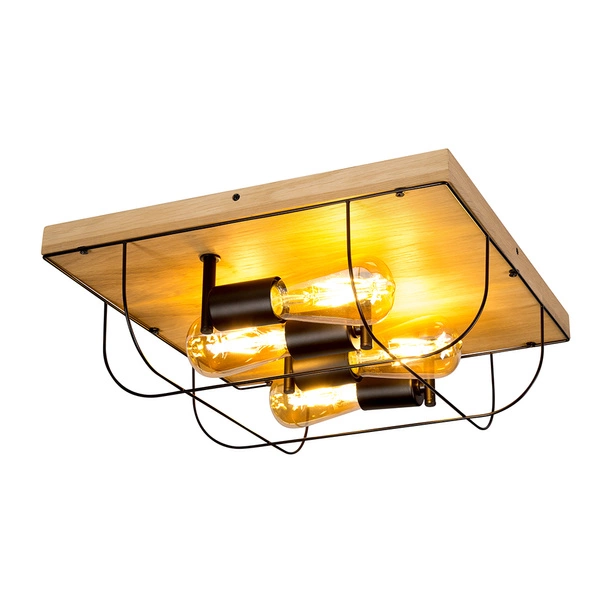 Netuno Wall/Ceiling Lamp 4xE27 Max.15W LED Oiled Oak/Black Metal 92044474